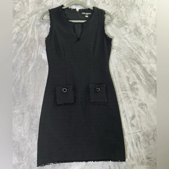 Karl Lagerfeld Paris tweed mini black dress - Picture 4 of 12